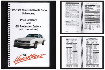 1983-1988 Chevrolet Monte Carlo (All Models) Price Directory And GM Production Options (with Codes Included) Booklet