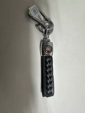 KPP8926 CADILLAC GM BRAIDED BLACK LEATHER SILVER KEYCHAIN