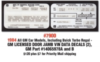 GM LICENSED DOOR JAMB VIN DATA DECALS #7900 #7901 #7902 #7903