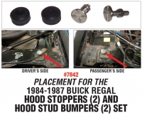 HOOD STOPPERS (2) AND HOOD STUD BUMPERS (2) SET #7842