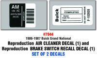 REPRODUCTION AIR CLEANER DECAL (1) &  REPRODUCTION BRAKE SWITCH RECALL DECAL (1) SET #7844